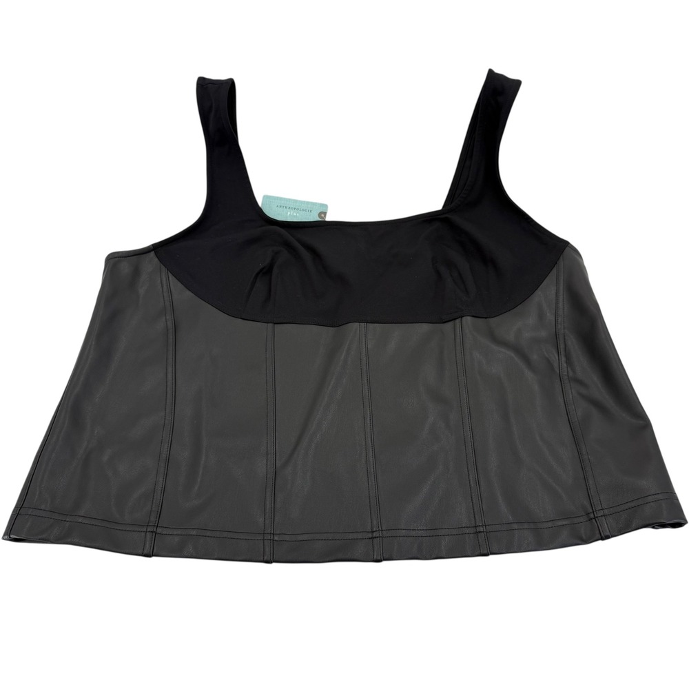 Maeve Anthropologie Plus Size 2X Tank‎ Top Sleeveless Faux Leather Panel Black